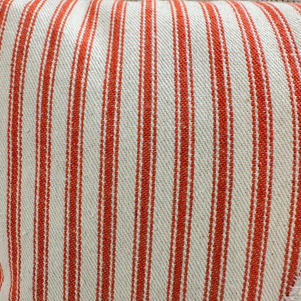 Auburn Orange/White Ticking Stripe Handmade Throw Pillow 10"x16" - Picture 3 of 6